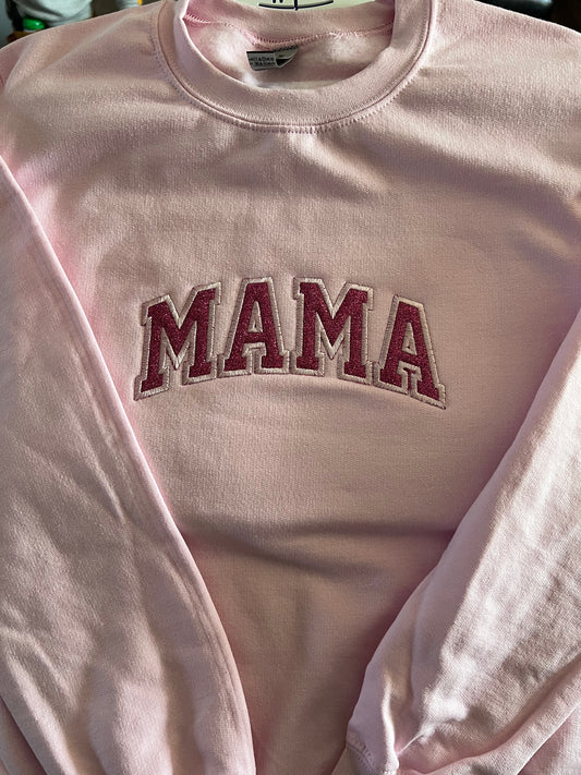 Adult MAMA Embroidered Pink Crewneck