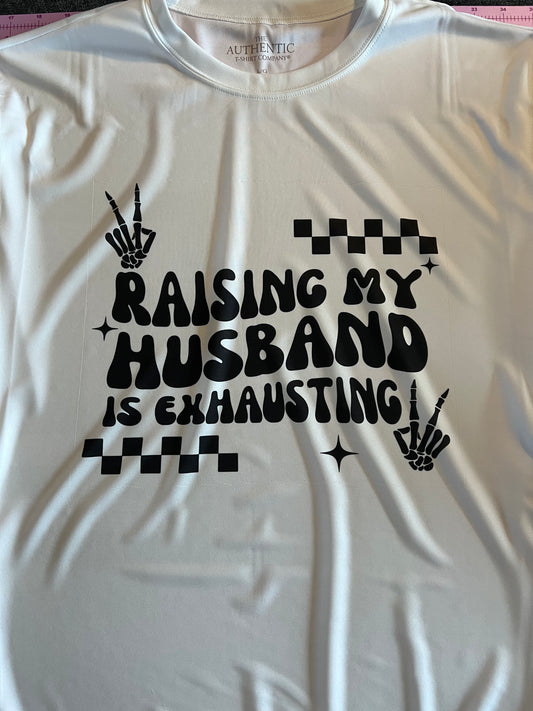 Adult White Printed Raising My Husband T-Shirt
