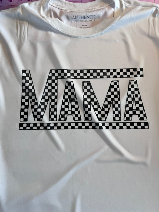 Adult White Printed Checkered Mama T-Shirt
