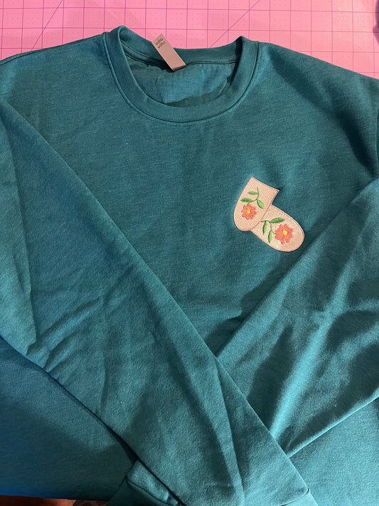 Adult Teal Embroidered Uppers Crewneck