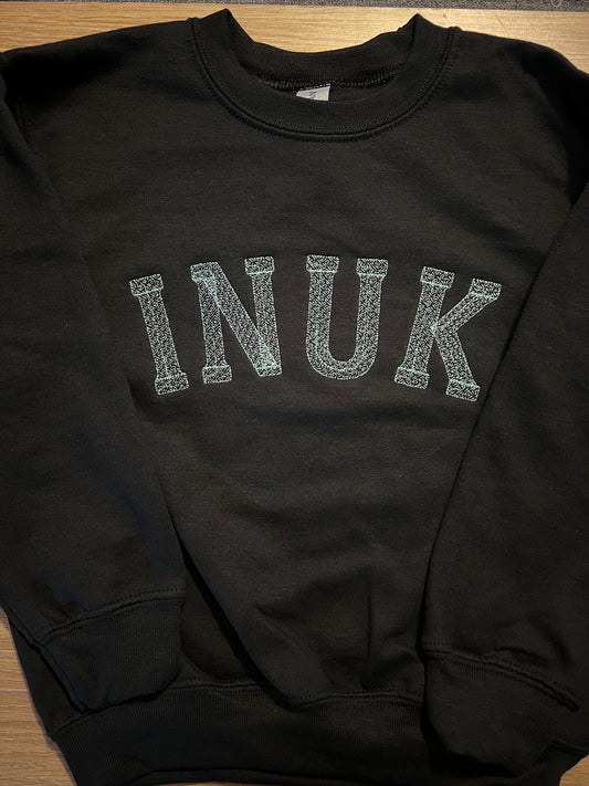 Child/Youth Inuk Embroidered Black Crewneck with Teal thread
