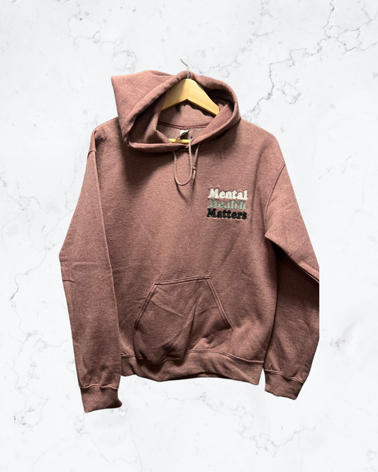 Maroon Colored Mental Health Matters Embroidered Hoodie