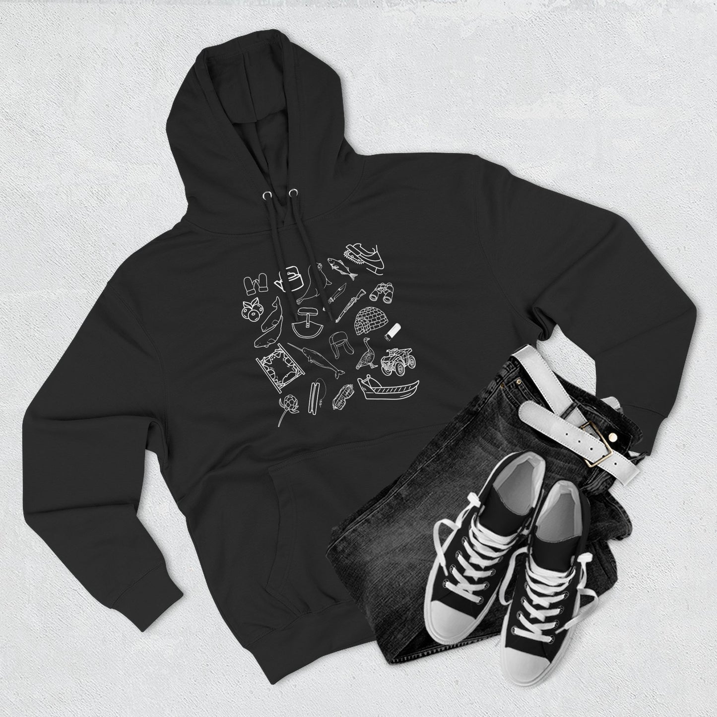 Adult sized Inuit Things Hoodie with White Print