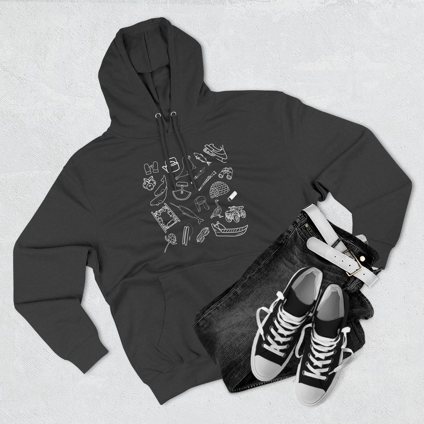 Adult sized Inuit Things Hoodie with White Print