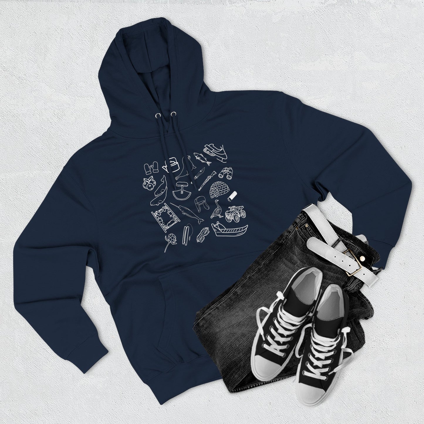 Adult sized Inuit Things Hoodie with White Print