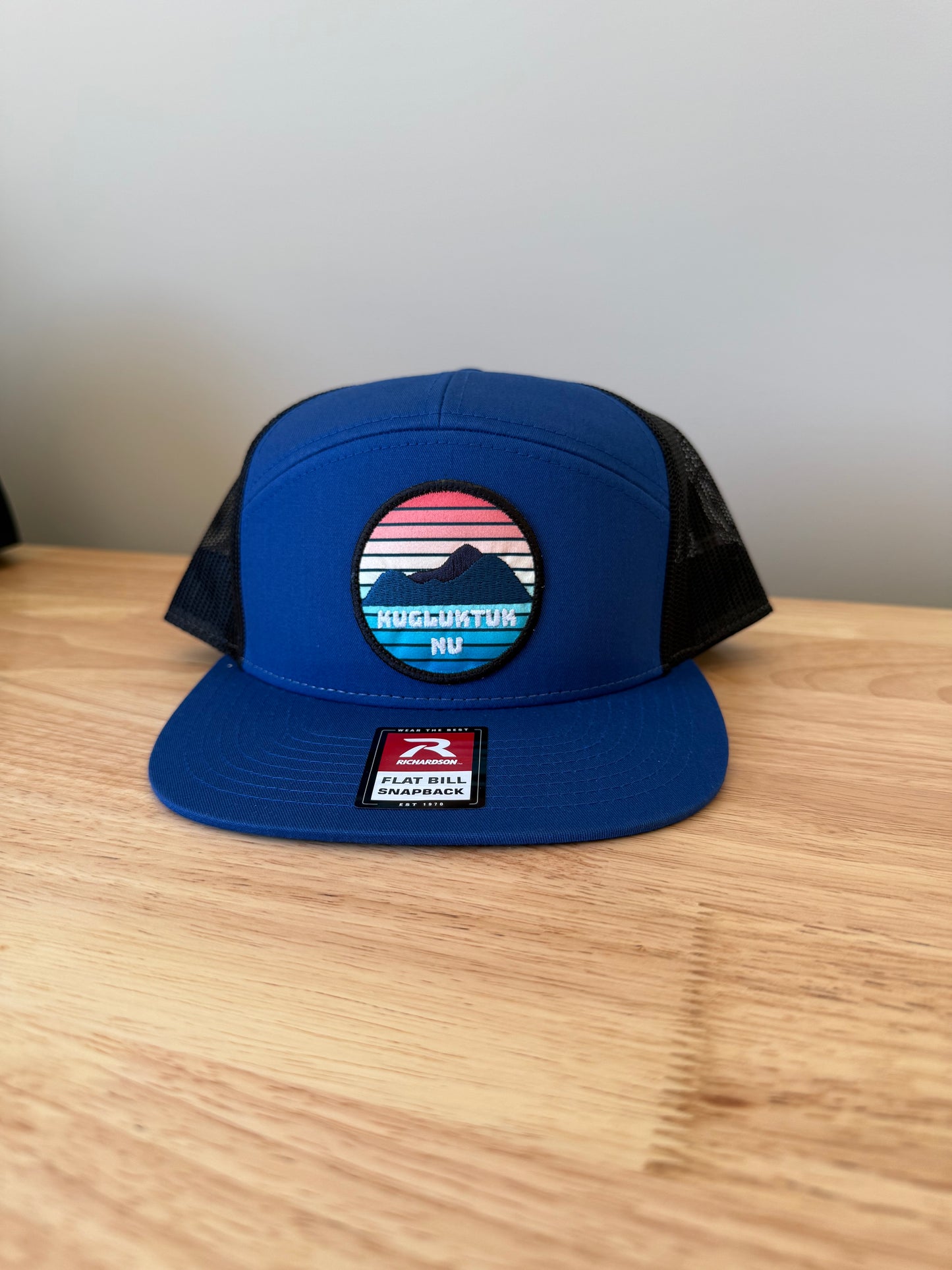 Adult Kugluktuk Sunset Embroidered Patch 7 Panel Trucker Cap