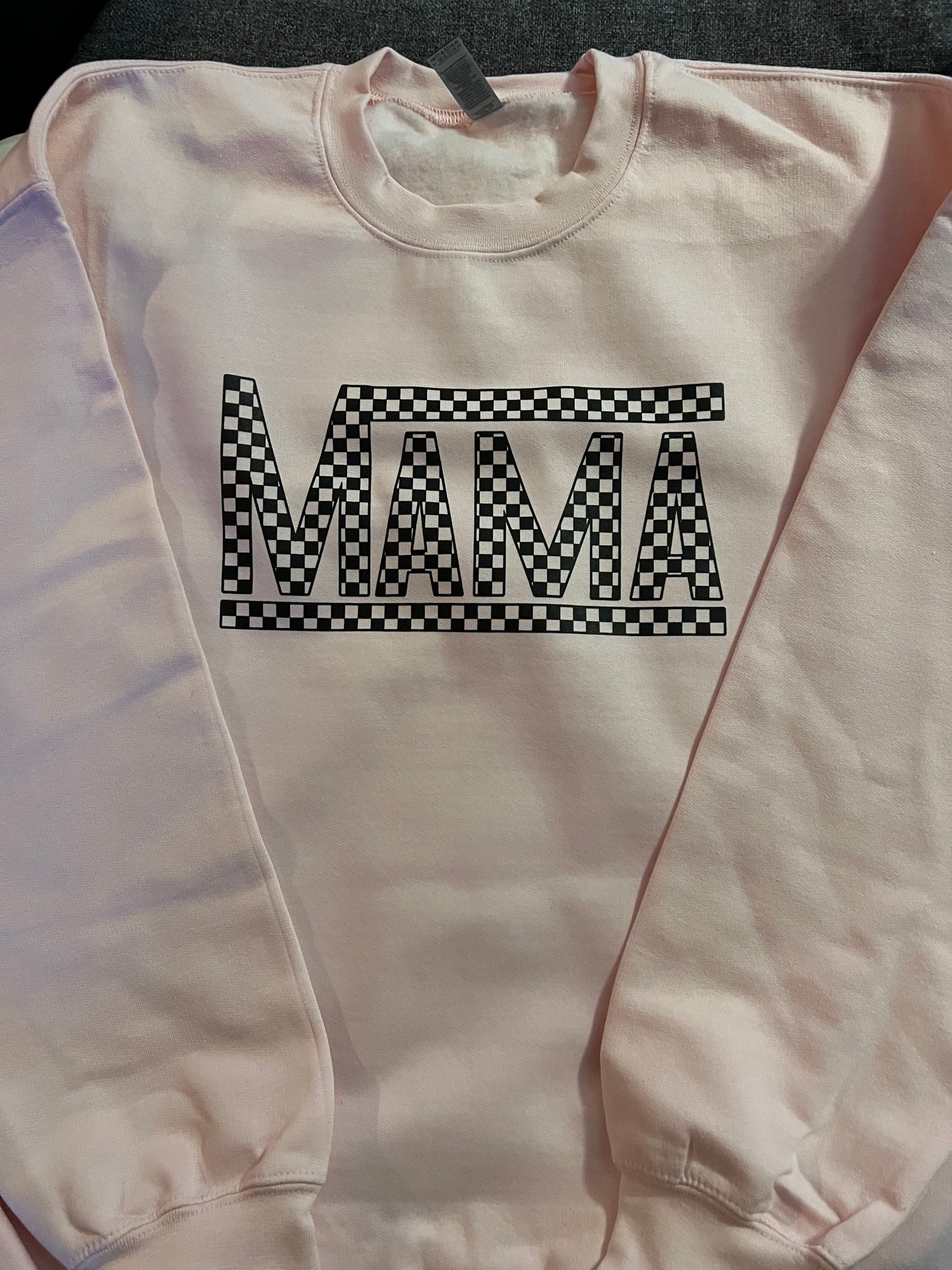 Adult Pink Checkered Mama Crewneck